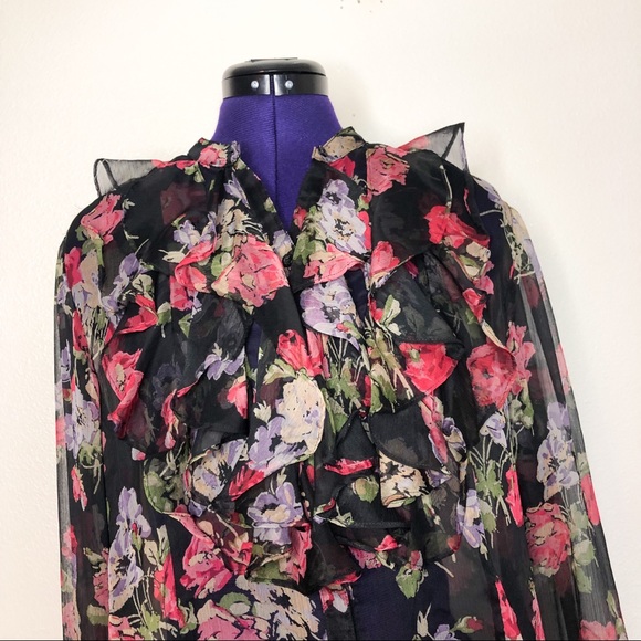 Lauren Ralph Lauren Sheer Black Floral Blouse - Picture 3 of 8